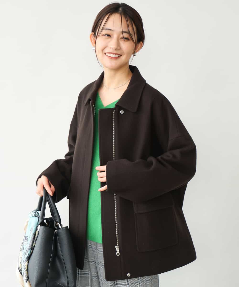 FKJAG62380 MK MICHEL KLEIN(MK ミッシェルクラン) [超軽量]エアリアルウール ステンカラーZIPコート ブラウン