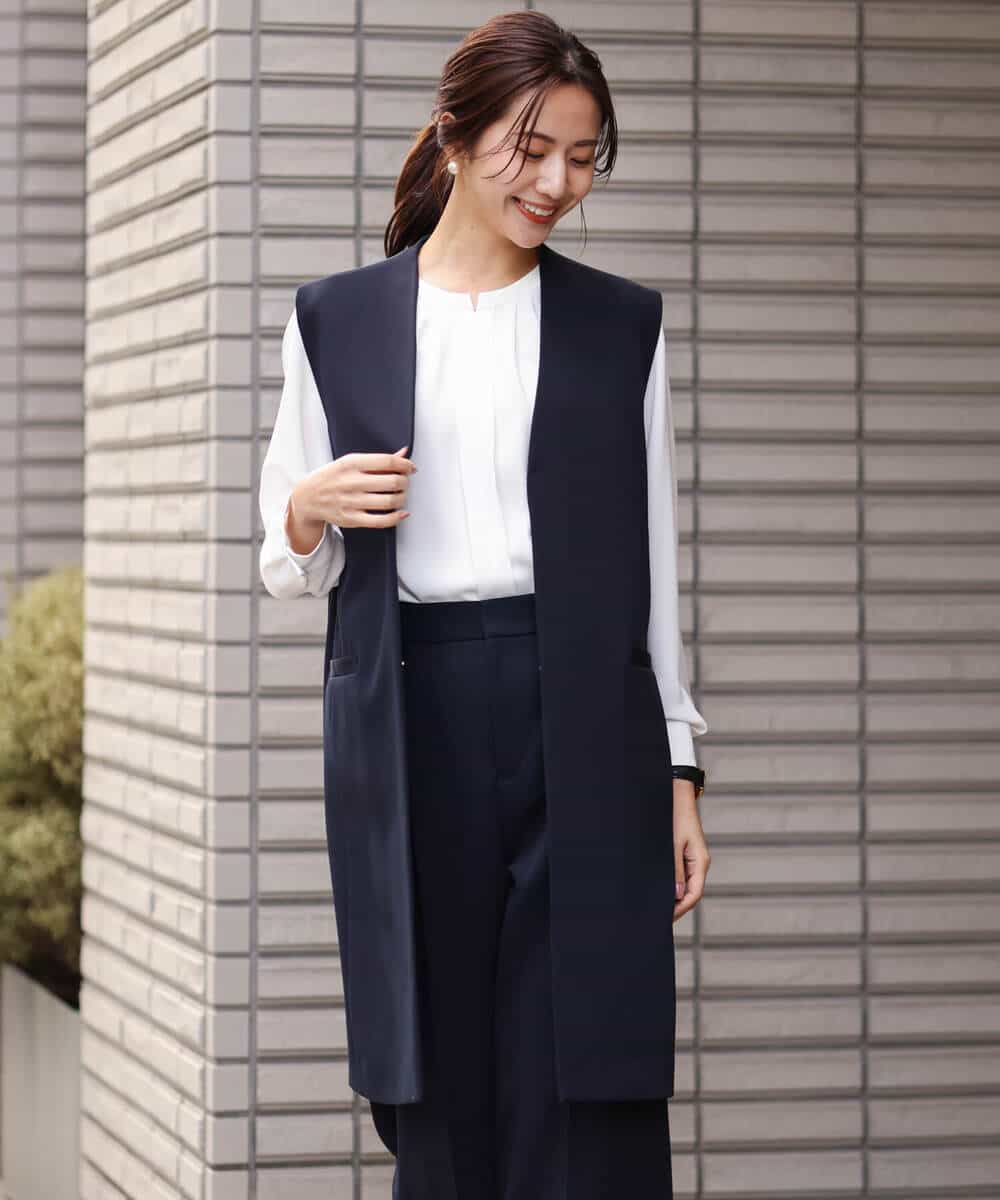 FKJDS10190 MK MICHEL KLEIN(MK ミッシェルクラン) Vカラーロングジレ/制菌加工/洗える ライトベージュ