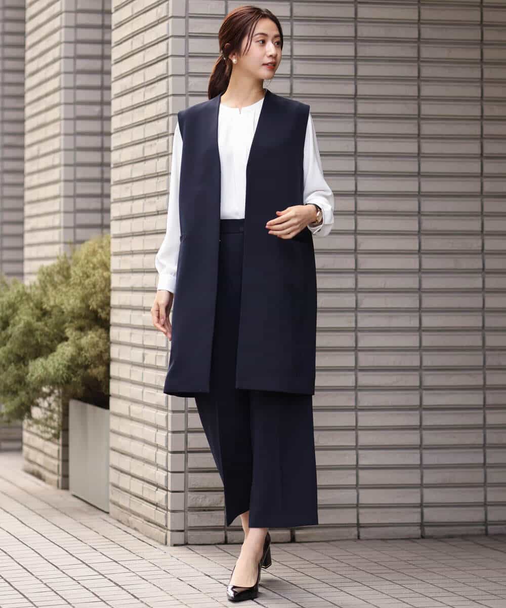 FKJDS10190 MK MICHEL KLEIN(MK ミッシェルクラン) Vカラーロングジレ/制菌加工/洗える ライトベージュ
