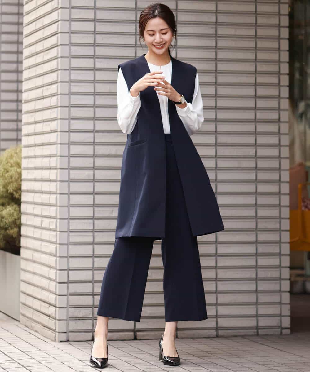 FKJDS10190 MK MICHEL KLEIN(MK ミッシェルクラン) Vカラーロングジレ/制菌加工/洗える ライトベージュ