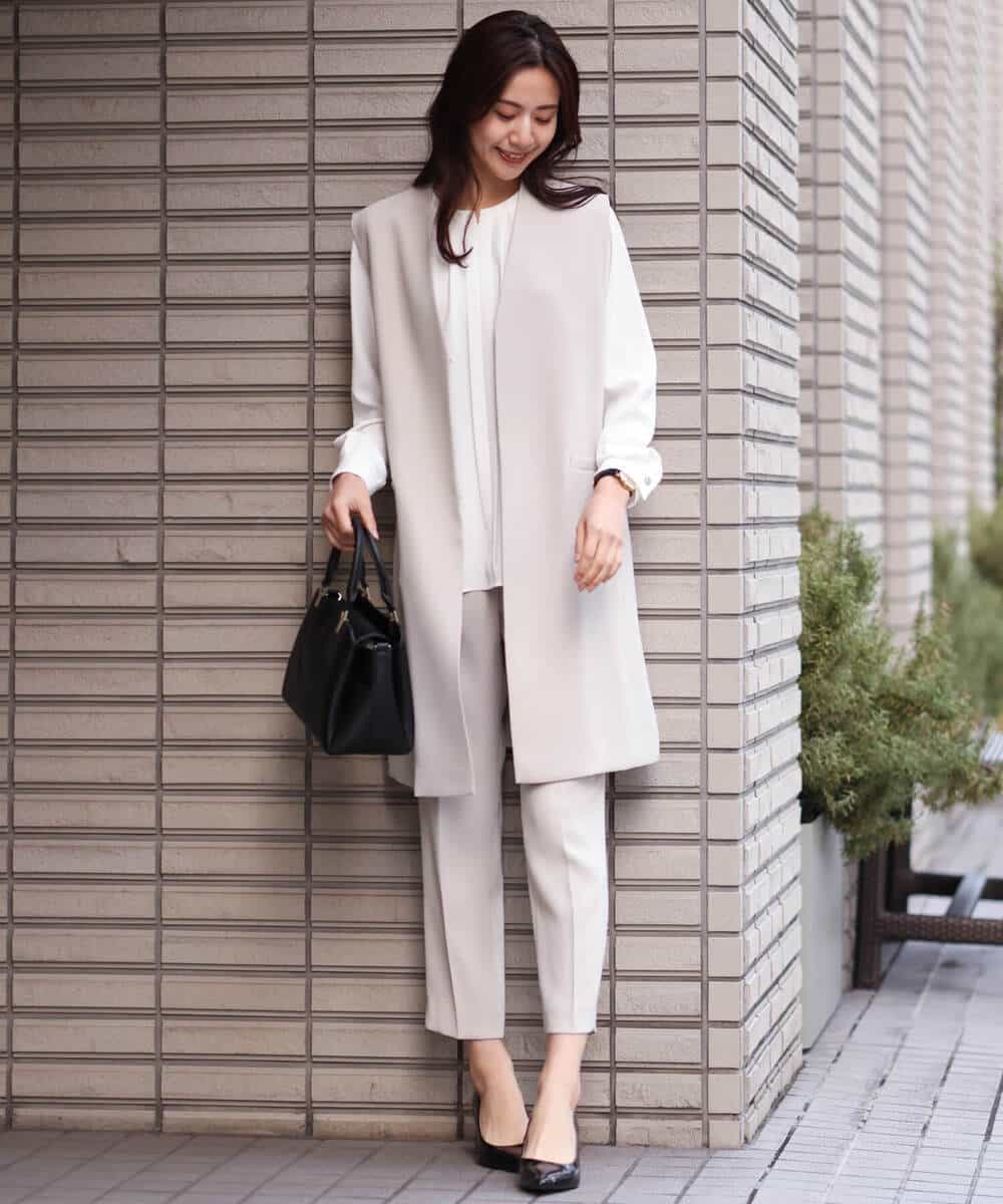 FKJDS10190 MK MICHEL KLEIN(MK ミッシェルクラン) Vカラーロングジレ/制菌加工/洗える ライトベージュ