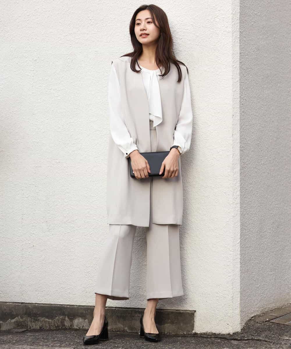 FKJDS10190 MK MICHEL KLEIN(MK ミッシェルクラン) Vカラーロングジレ/制菌加工/洗える ライトベージュ