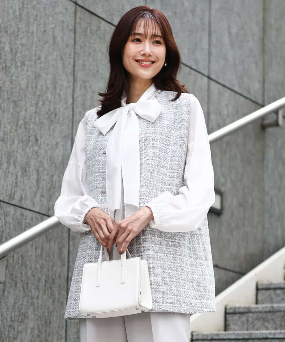 FKJFD02220 MK MICHEL KLEIN(MK ミッシェルクラン) ツイードジレ/洗える ライトブルー