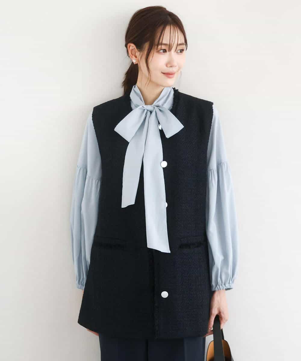 FKJFD02220 MK MICHEL KLEIN(MK ミッシェルクラン) ツイードジレ/洗える ライトブルー