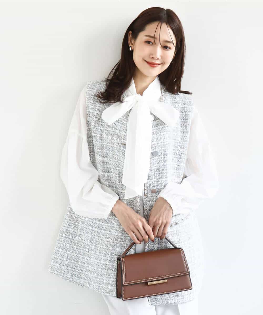 FKJFD02220 MK MICHEL KLEIN(MK ミッシェルクラン) ツイードジレ/洗える ライトブルー