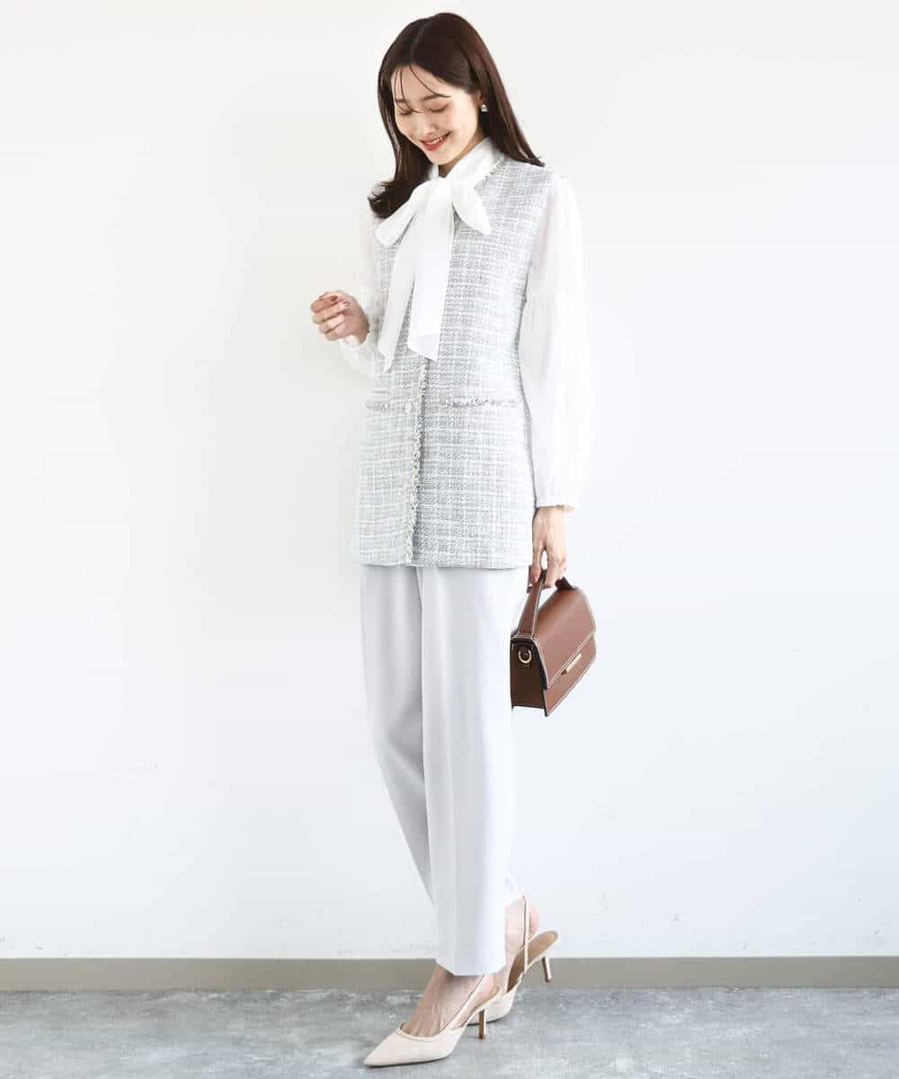 FKJFD02220 MK MICHEL KLEIN(MK ミッシェルクラン) ツイードジレ/洗える ライトブルー