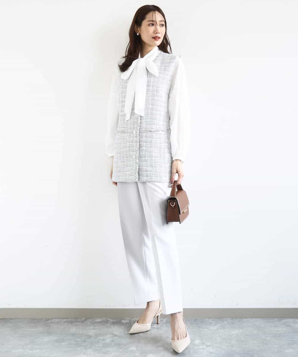 FKJFD02220 MK MICHEL KLEIN(MK ミッシェルクラン) ツイードジレ/洗える ライトブルー