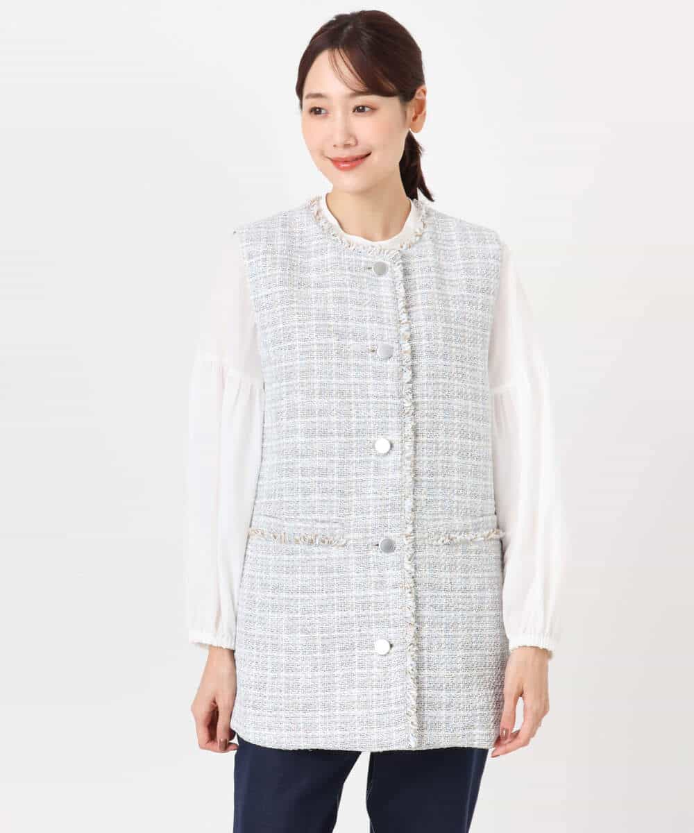 FKJFD02220 MK MICHEL KLEIN(MK ミッシェルクラン) ツイードジレ/洗える ライトブルー