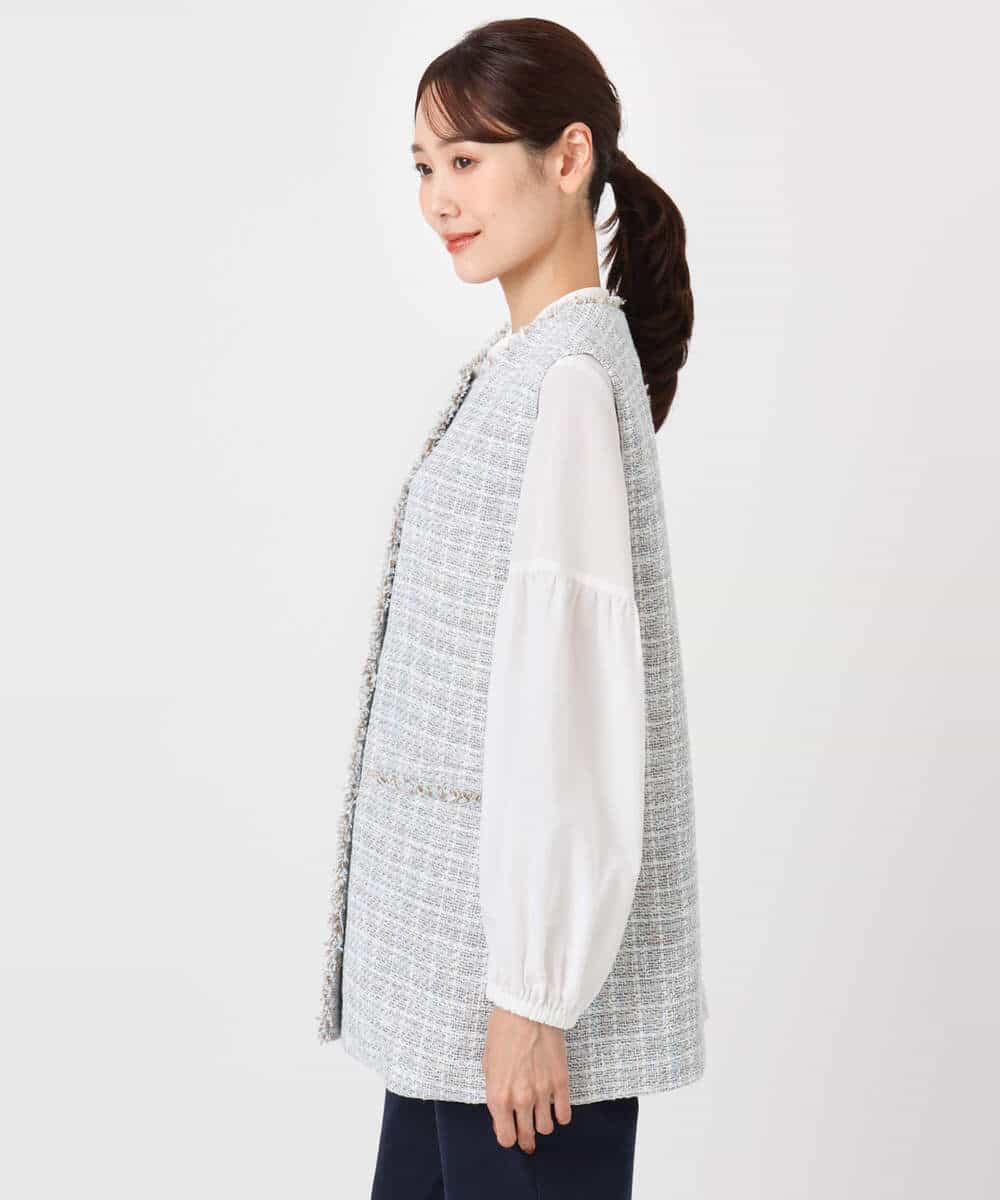 FKJFD02220 MK MICHEL KLEIN(MK ミッシェルクラン) ツイードジレ/洗える ライトブルー