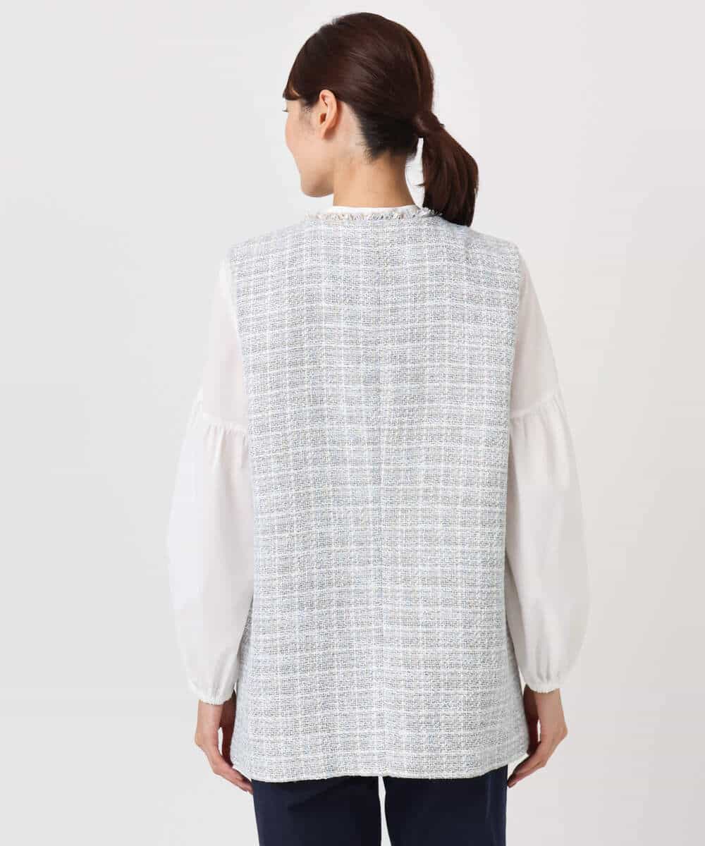 FKJFD02220 MK MICHEL KLEIN(MK ミッシェルクラン) ツイードジレ/洗える ライトブルー