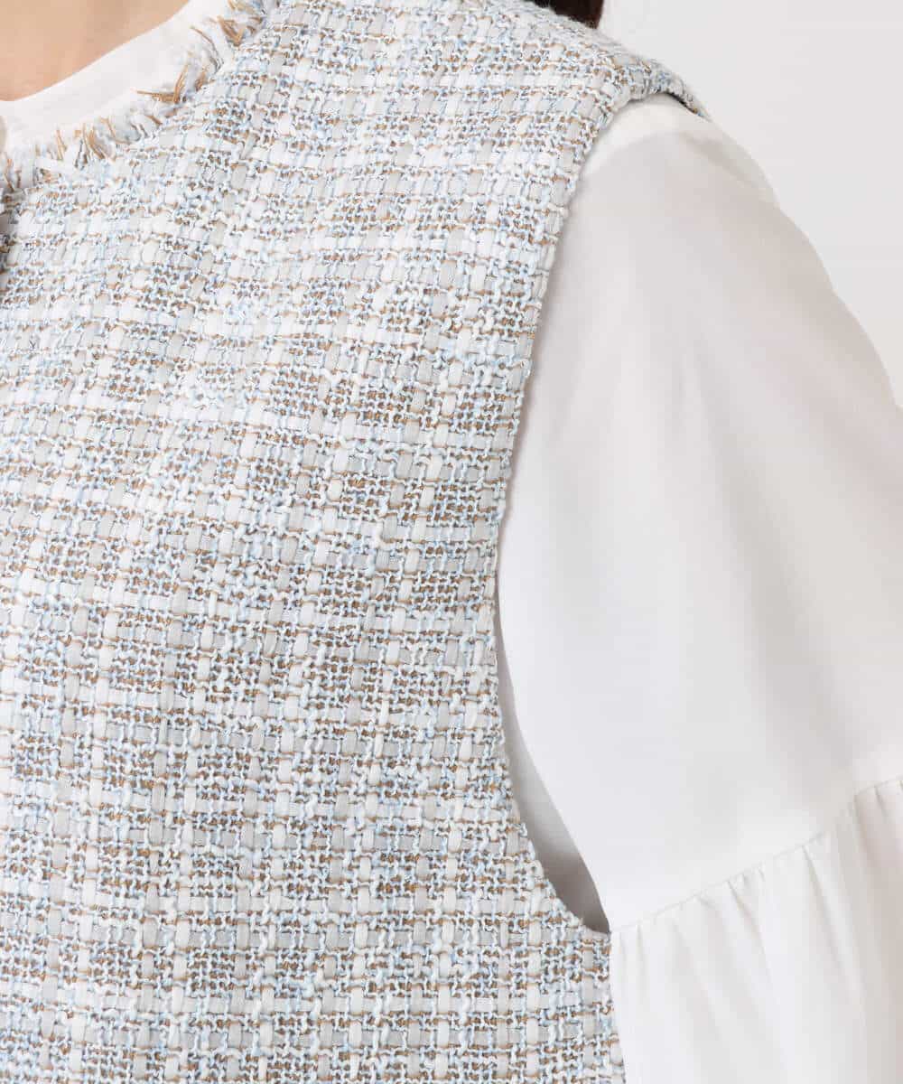 FKJFD02220 MK MICHEL KLEIN(MK ミッシェルクラン) ツイードジレ/洗える ライトブルー