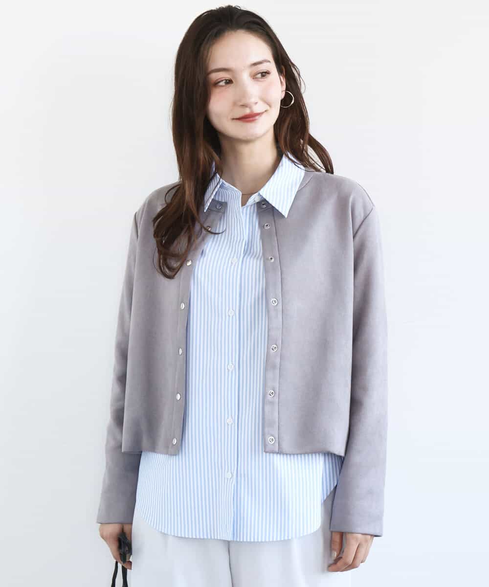 FKJFD21180 MK MICHEL KLEIN(MK ミッシェルクラン) フェイクスウェード ドット釦ジャケット/洗える グレー