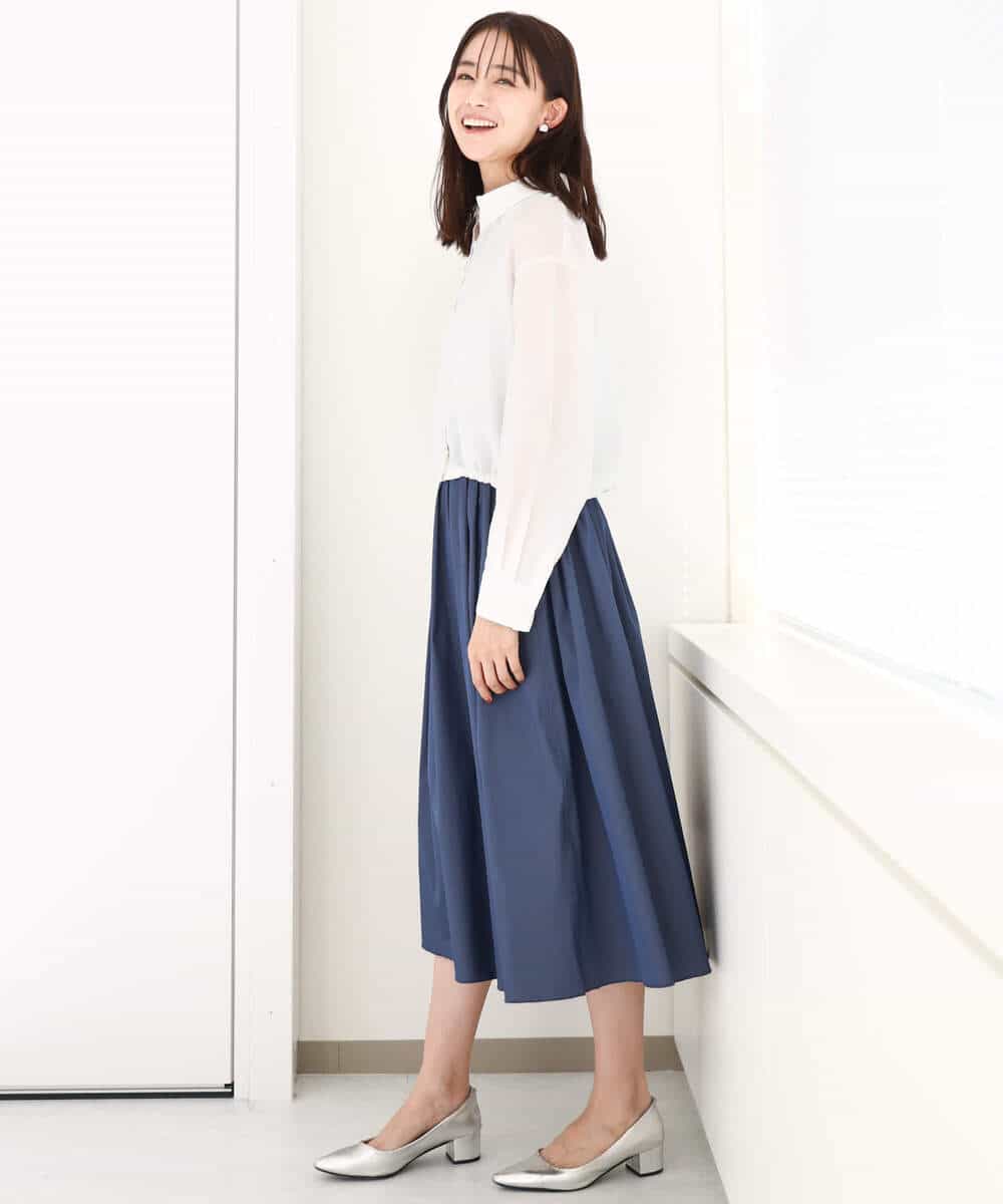 FKJGA32170 MK MICHEL KLEIN(MK ミッシェルクラン) ショート丈シャツブルゾン/洗える ネイビー