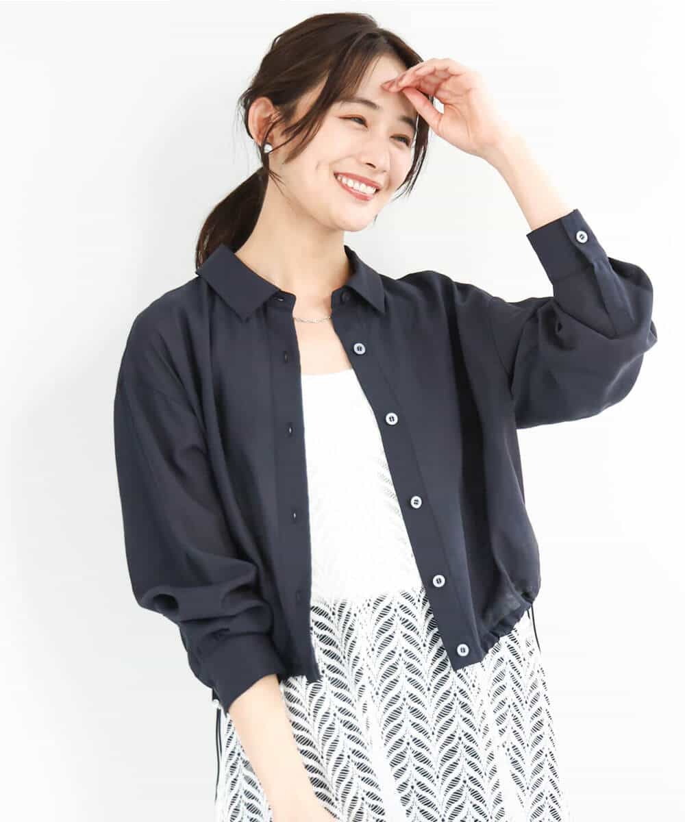 FKJGA32170 MK MICHEL KLEIN(MK ミッシェルクラン) ショート丈シャツブルゾン/洗える ネイビー