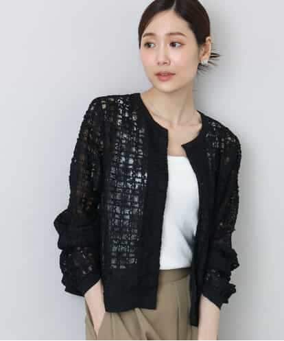 FKJGA45210 MK MICHEL KLEIN レースチュールノーカラーライトブルゾン/洗える