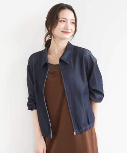 FKJGD36210 MK MICHEL KLEIN [SANAGARAシリーズ]デニムライク 衿付きジップアップブルゾン/接触冷感/UVカット/洗える