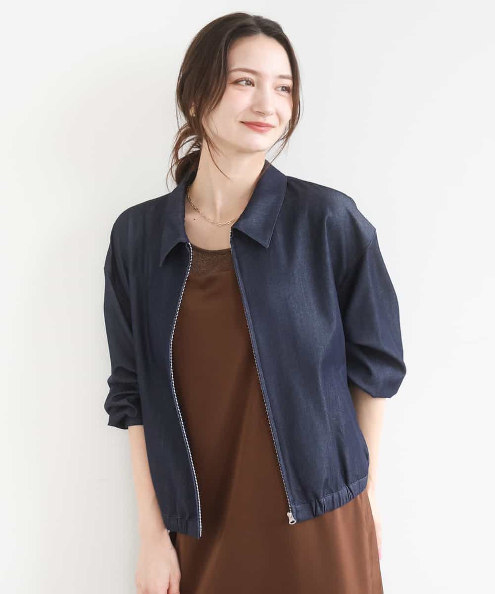 FKJGD36210 MK MICHEL KLEIN(MK ミッシェルクラン) [SANAGARAシリーズ]デニムライク 衿付きジップアップブルゾン/接触冷感/UVカット/洗える ネイビー