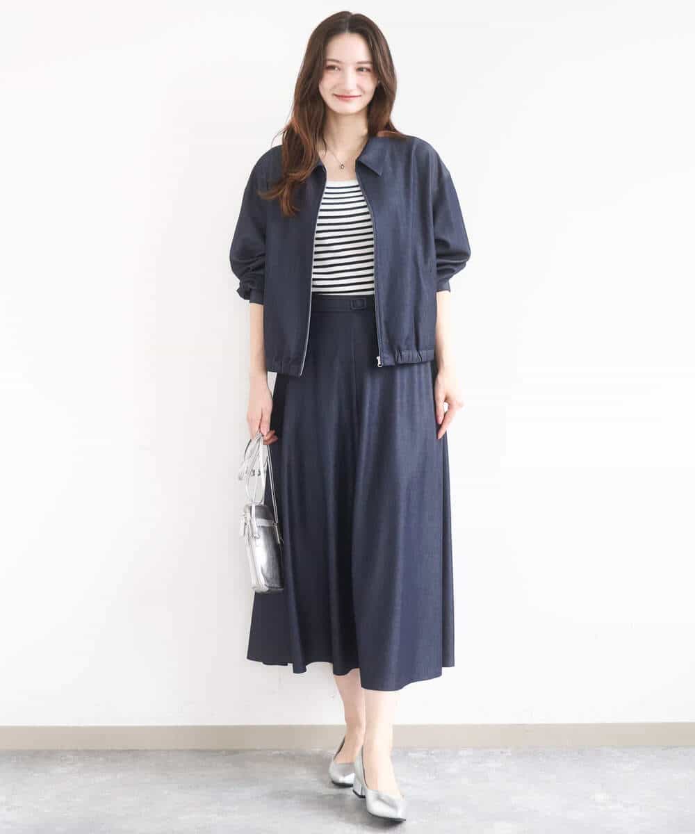 FKJGD36210 MK MICHEL KLEIN(MK ミッシェルクラン) [SANAGARAシリーズ]デニムライク 衿付きジップアップブルゾン/接触冷感/UVカット/洗える ネイビー