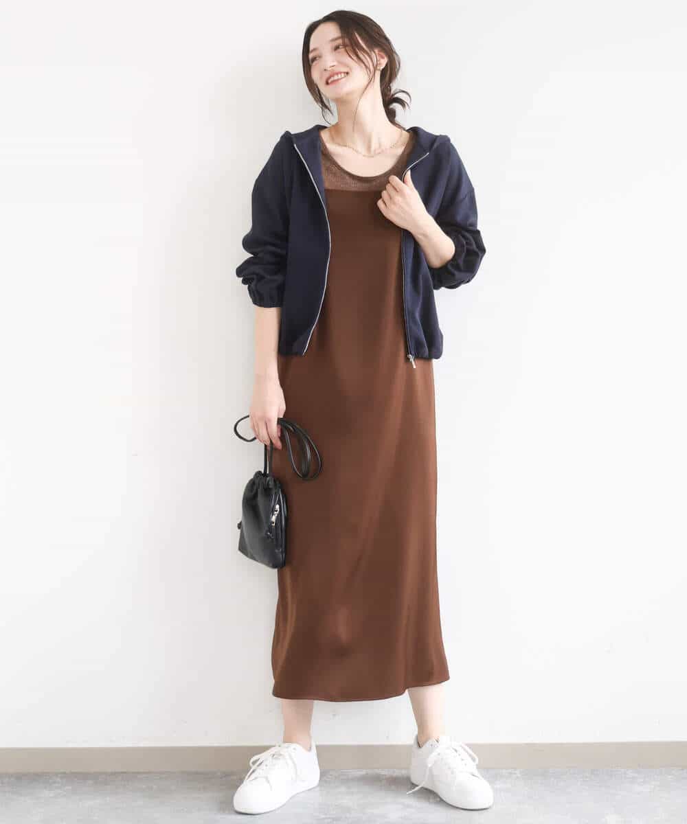 FKJGD36210 MK MICHEL KLEIN(MK ミッシェルクラン) [SANAGARAシリーズ]デニムライク 衿付きジップアップブルゾン/接触冷感/UVカット/洗える ネイビー