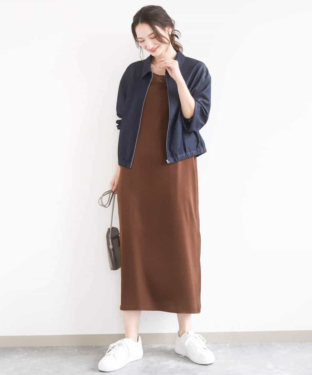 FKJGD36210 MK MICHEL KLEIN(MK ミッシェルクラン) [SANAGARAシリーズ]デニムライク 衿付きジップアップブルゾン/接触冷感/UVカット/洗える ネイビー