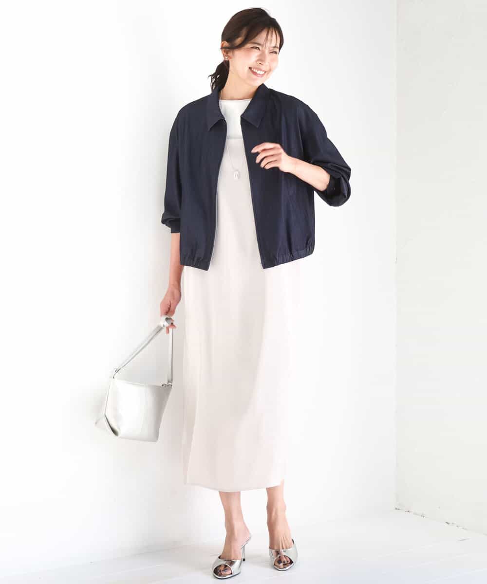 FKJGD36210 MK MICHEL KLEIN(MK ミッシェルクラン) [SANAGARAシリーズ/UVカット/接触冷感/洗える]デニムライク 衿付きジップアップブルゾン ネイビー