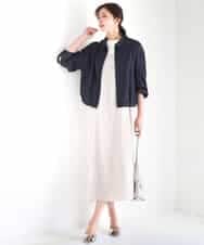 FKJGD36210 MK MICHEL KLEIN(MK ミッシェルクラン) [SANAGARAシリーズ/UVカット/接触冷感/洗える]デニムライク 衿付きジップアップブルゾン ネイビー