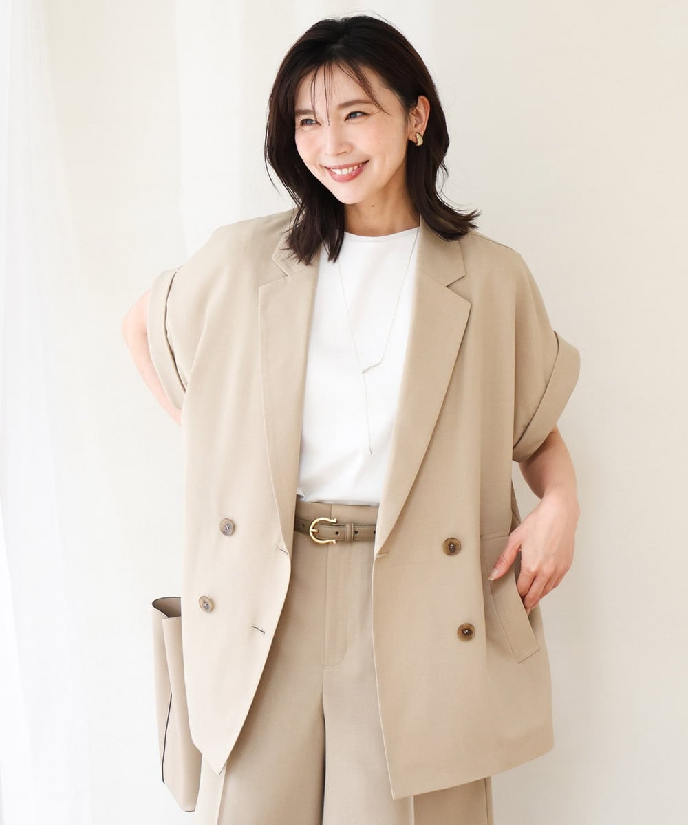 FKJGD56200 MK MICHEL KLEIN(MK ミッシェルクラン) [洗える]リネンライクストレッチ フレンチスリーブジャケット ベージュ