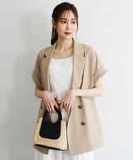 FKJGD56200 MK MICHEL KLEIN(MK ミッシェルクラン) [洗える]リネンライクストレッチ フレンチスリーブジャケット ブラウン