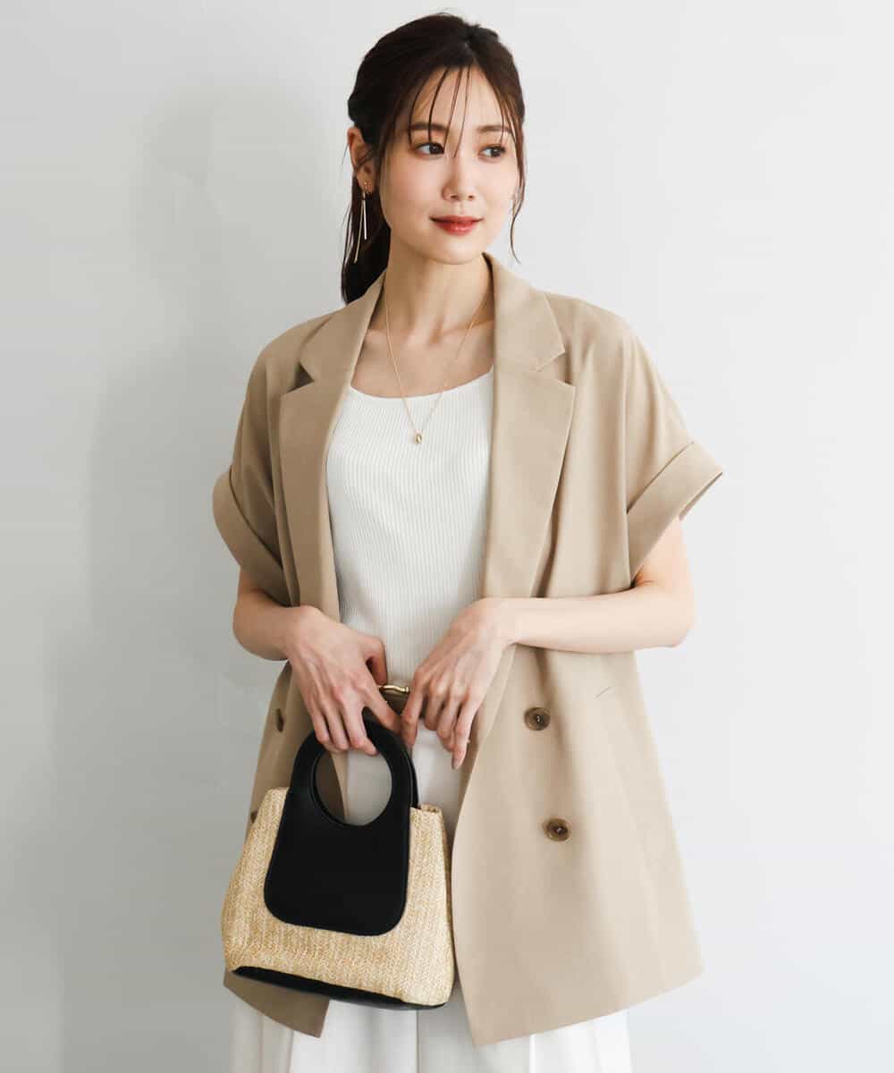 FKJGD56200 MK MICHEL KLEIN(MK ミッシェルクラン) [洗える]リネンライクストレッチ フレンチスリーブジャケット ブラウン