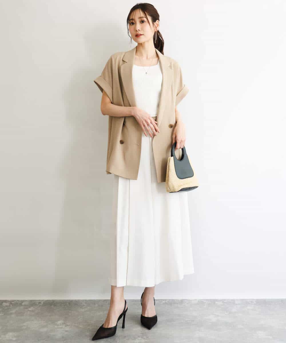 FKJGD56200 MK MICHEL KLEIN(MK ミッシェルクラン) [洗える]リネンライクストレッチ フレンチスリーブジャケット ブラウン
