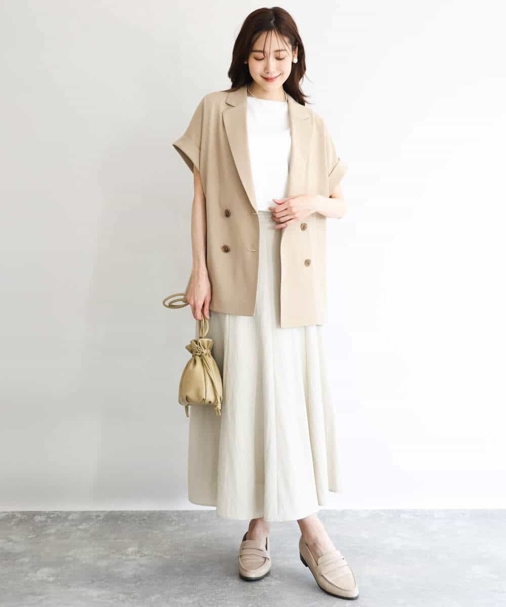FKJGD56200 MK MICHEL KLEIN(MK ミッシェルクラン) [洗える]リネンライクストレッチ フレンチスリーブジャケット ブラウン
