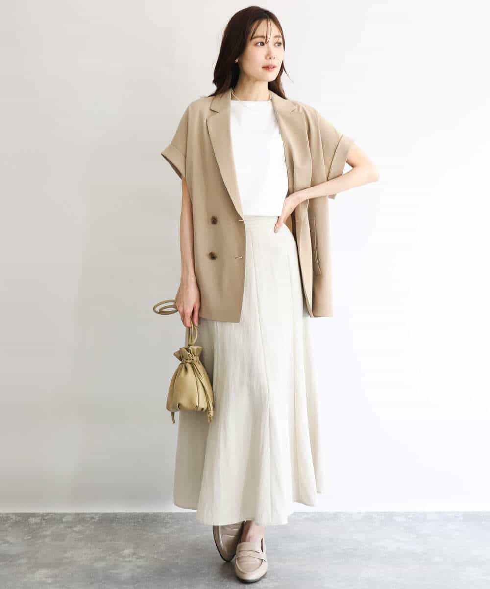 FKJGD56200 MK MICHEL KLEIN(MK ミッシェルクラン) [洗える]リネンライクストレッチ フレンチスリーブジャケット ブラウン