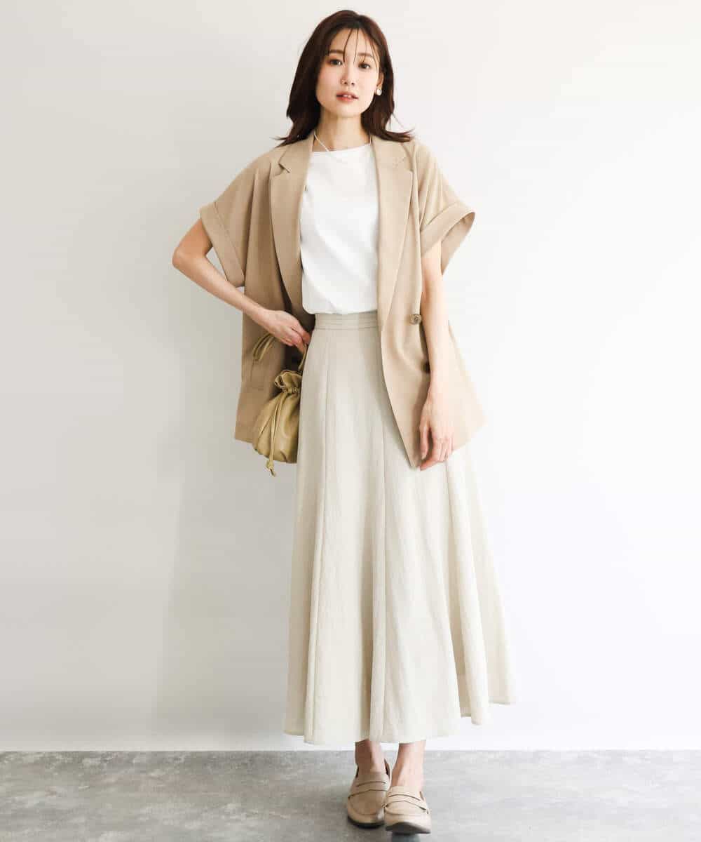 FKJGD56200 MK MICHEL KLEIN(MK ミッシェルクラン) [洗える]リネンライクストレッチ フレンチスリーブジャケット ブラウン