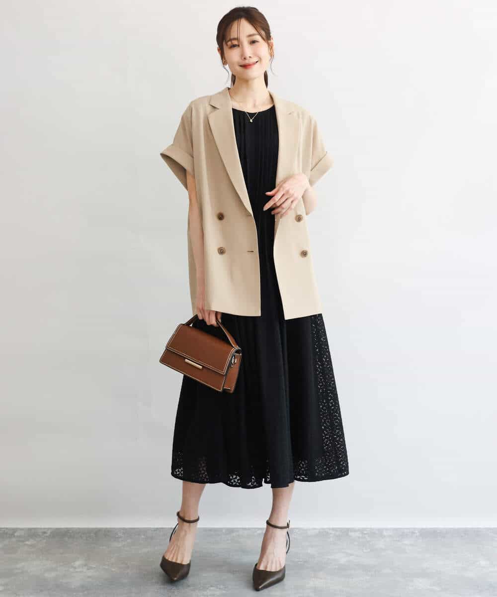 FKJGD56200 MK MICHEL KLEIN(MK ミッシェルクラン) [洗える]リネンライクストレッチ フレンチスリーブジャケット ブラウン