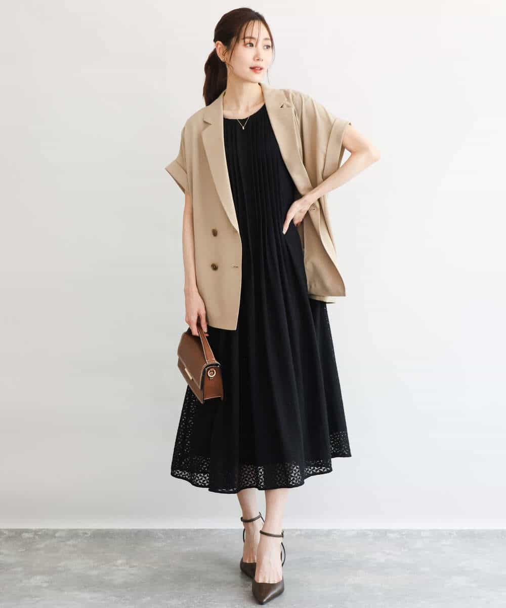 FKJGD56200 MK MICHEL KLEIN(MK ミッシェルクラン) [洗える]リネンライクストレッチ フレンチスリーブジャケット ブラウン