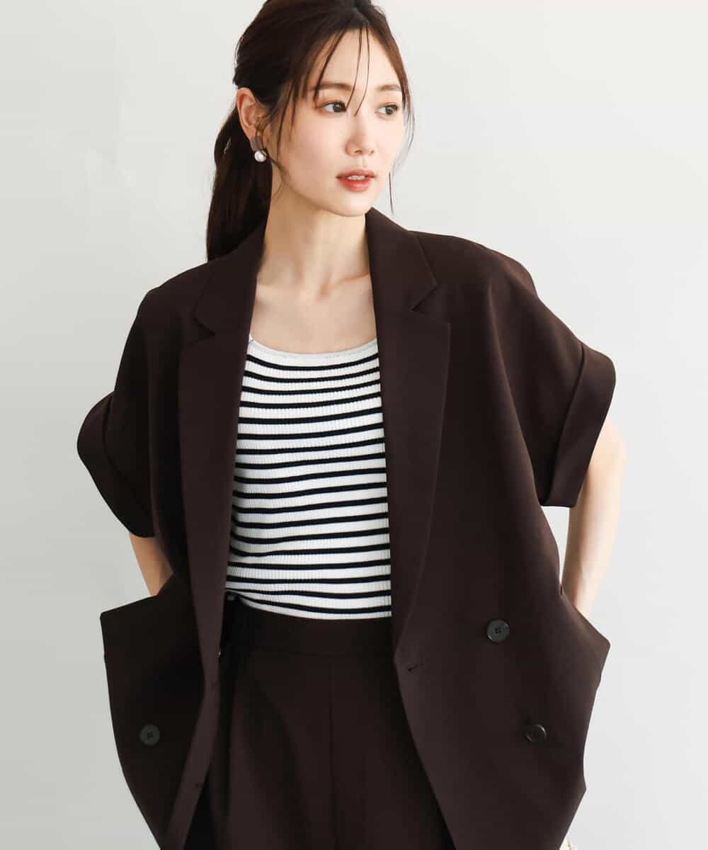 FKJGD56200 MK MICHEL KLEIN(MK ミッシェルクラン) [洗える]リネンライクストレッチ フレンチスリーブジャケット ブラウン