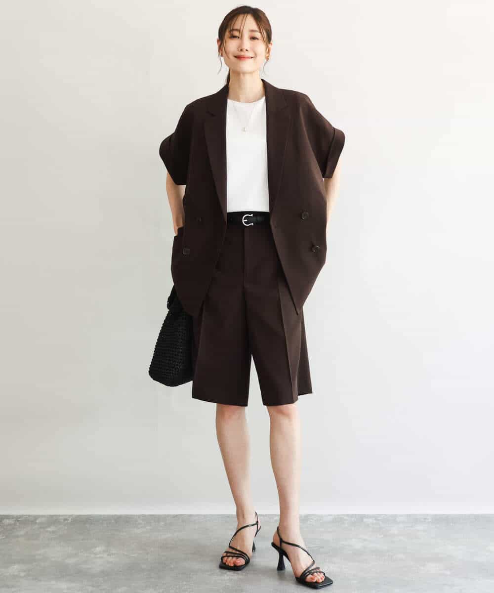 FKJGD56200 MK MICHEL KLEIN(MK ミッシェルクラン) [洗える]リネンライクストレッチ フレンチスリーブジャケット ブラウン