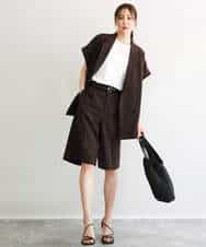 FKJGD56200 MK MICHEL KLEIN(MK ミッシェルクラン) [洗える]リネンライクストレッチ フレンチスリーブジャケット ブラウン