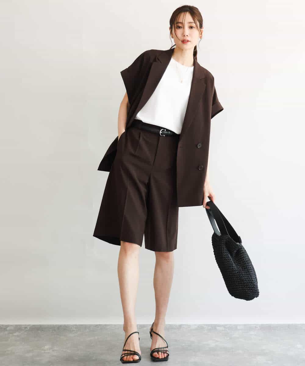 FKJGD56200 MK MICHEL KLEIN(MK ミッシェルクラン) [洗える]リネンライクストレッチ フレンチスリーブジャケット ブラウン