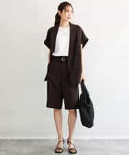 FKJGD56200 MK MICHEL KLEIN(MK ミッシェルクラン) [洗える]リネンライクストレッチ フレンチスリーブジャケット ブラウン