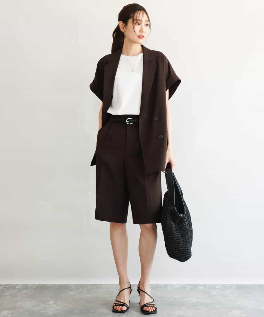 FKJGD56200 MK MICHEL KLEIN(MK ミッシェルクラン) [洗える]リネンライクストレッチ フレンチスリーブジャケット ブラウン