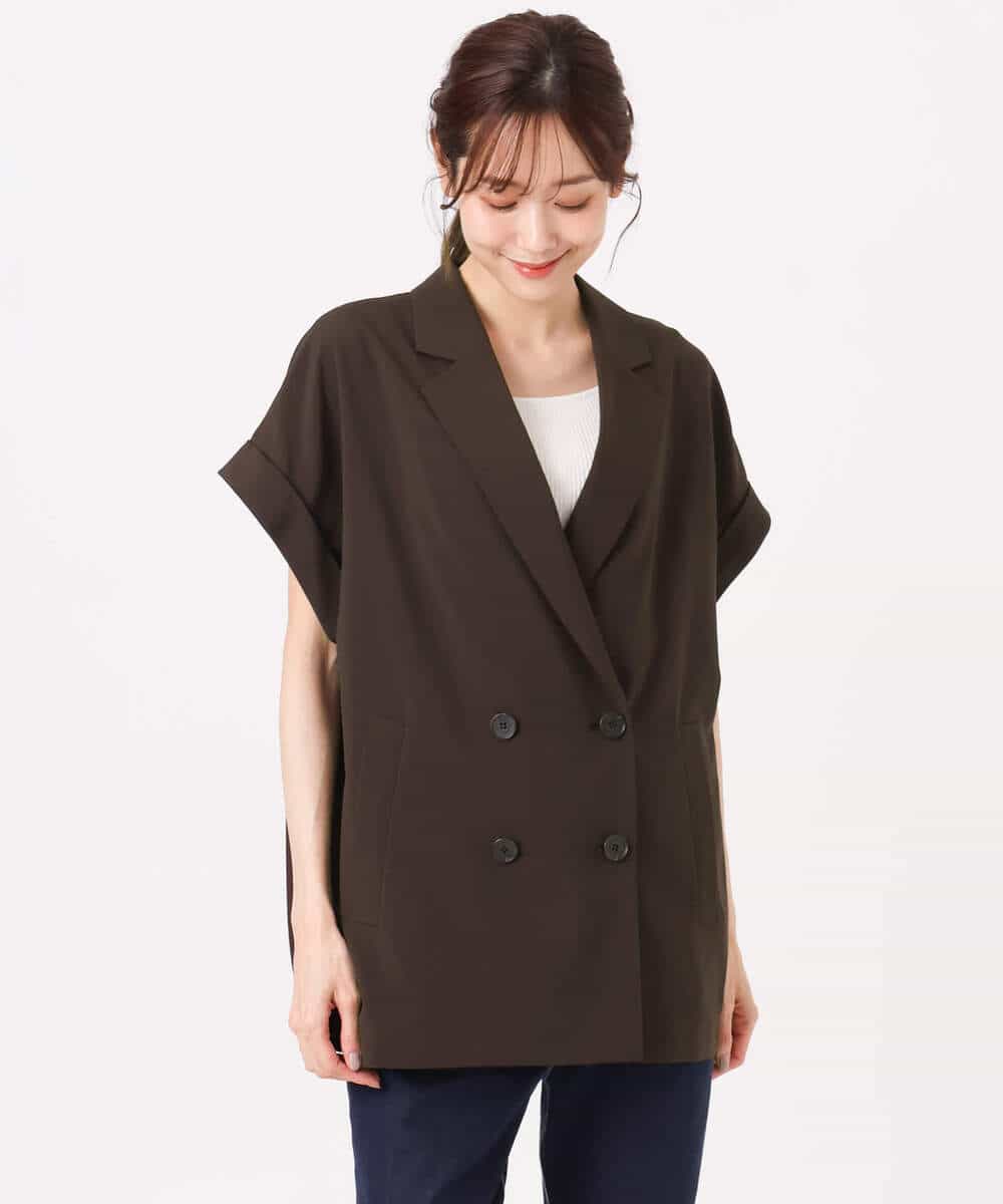 FKJGD56200 MK MICHEL KLEIN(MK ミッシェルクラン) [洗える]リネンライクストレッチ フレンチスリーブジャケット ブラウン