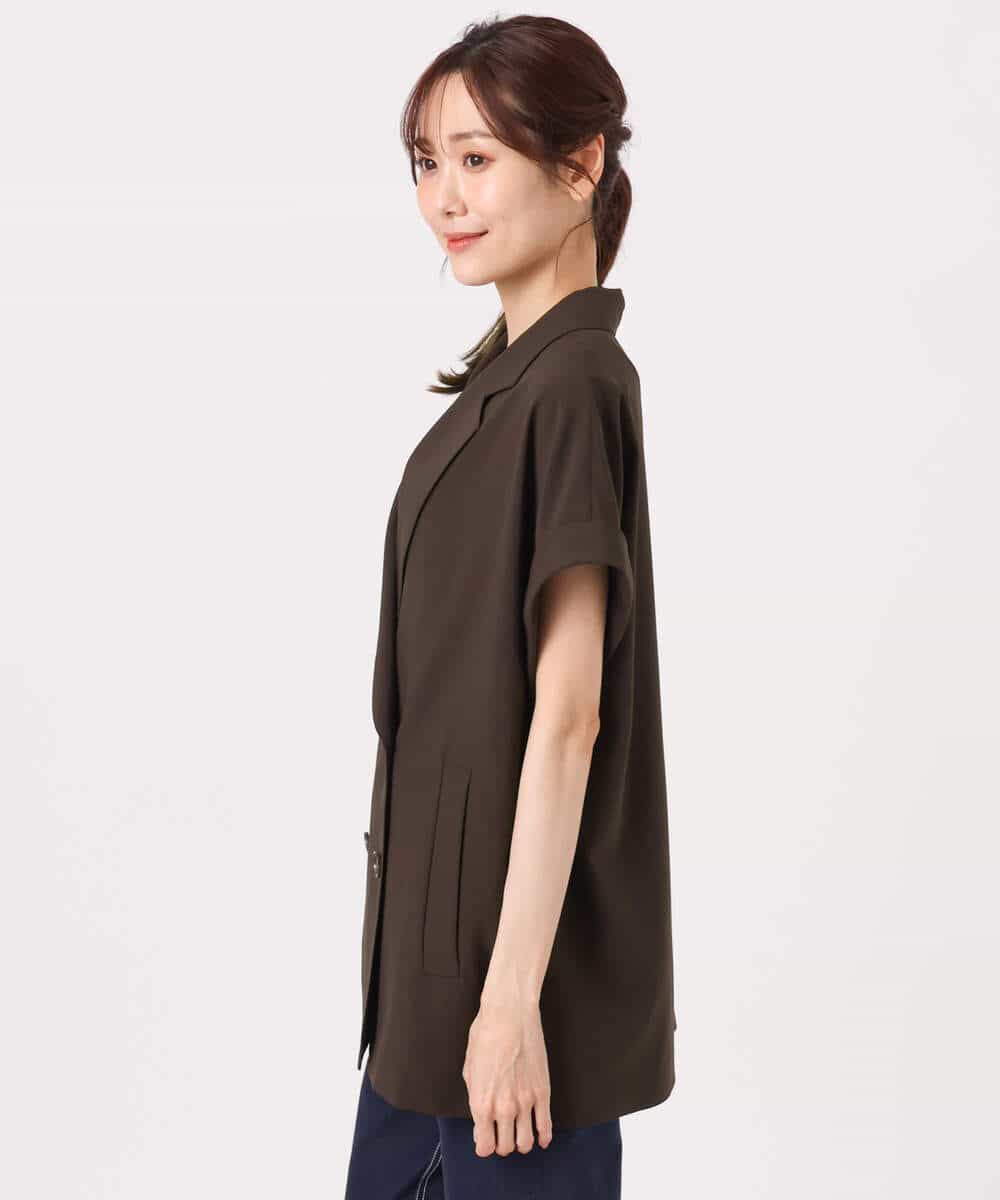 FKJGD56200 MK MICHEL KLEIN(MK ミッシェルクラン) [洗える]リネンライクストレッチ フレンチスリーブジャケット ブラウン