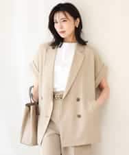 FKJGD56200 MK MICHEL KLEIN(MK ミッシェルクラン) [洗える]リネンライクストレッチ フレンチスリーブジャケット ブラウン