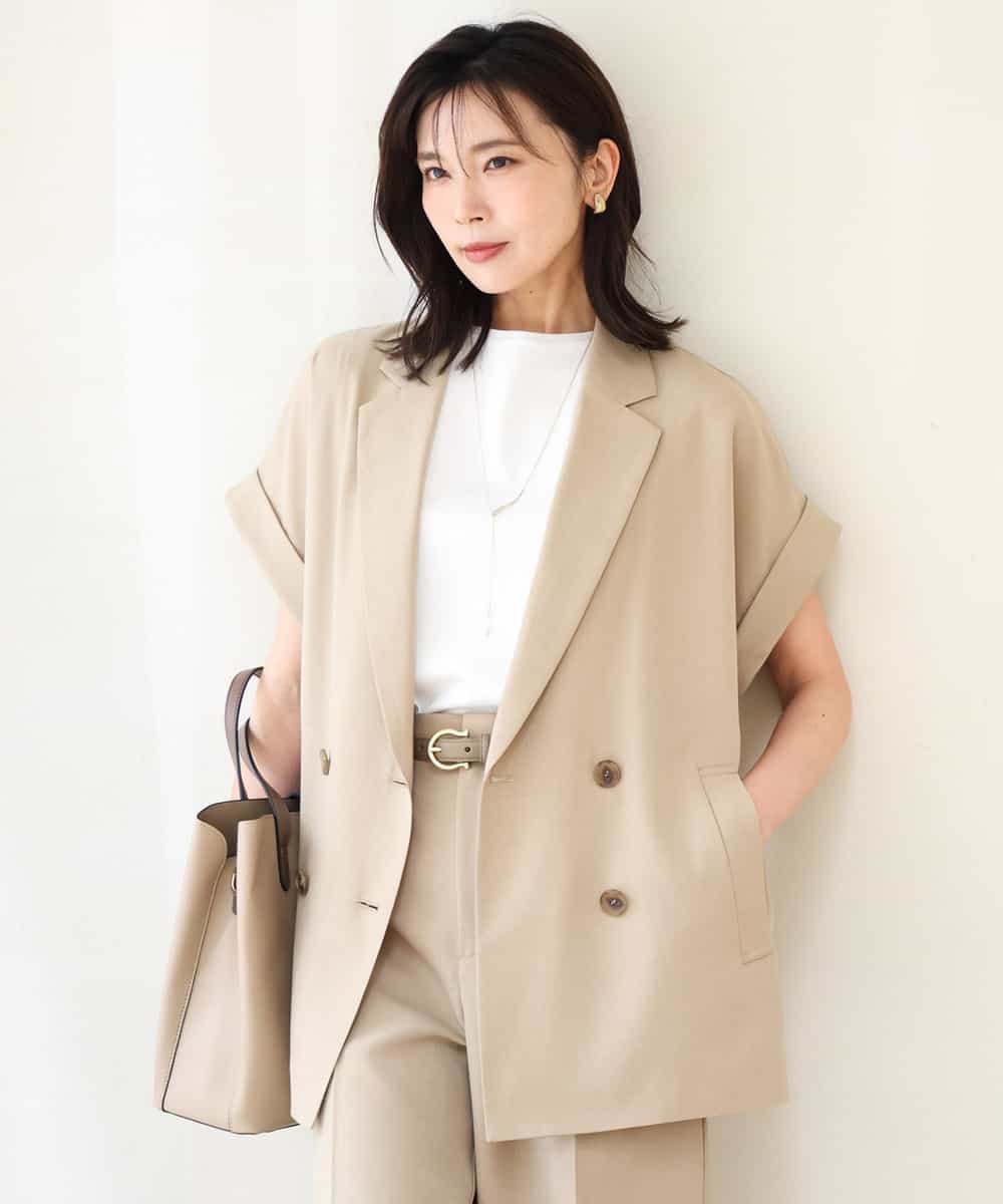 FKJGD56200 MK MICHEL KLEIN(MK ミッシェルクラン) [洗える]リネンライクストレッチ フレンチスリーブジャケット ブラウン