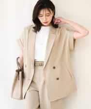 FKJGD56200 MK MICHEL KLEIN(MK ミッシェルクラン) [洗える]リネンライクストレッチ フレンチスリーブジャケット ブラウン