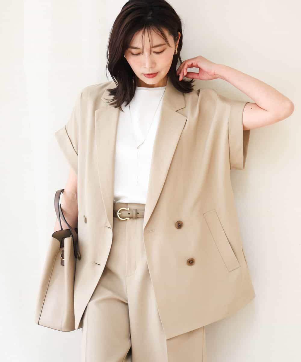 FKJGD56200 MK MICHEL KLEIN(MK ミッシェルクラン) [洗える]リネンライクストレッチ フレンチスリーブジャケット ブラウン