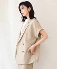 FKJGD56200 MK MICHEL KLEIN(MK ミッシェルクラン) [洗える]リネンライクストレッチ フレンチスリーブジャケット ブラウン