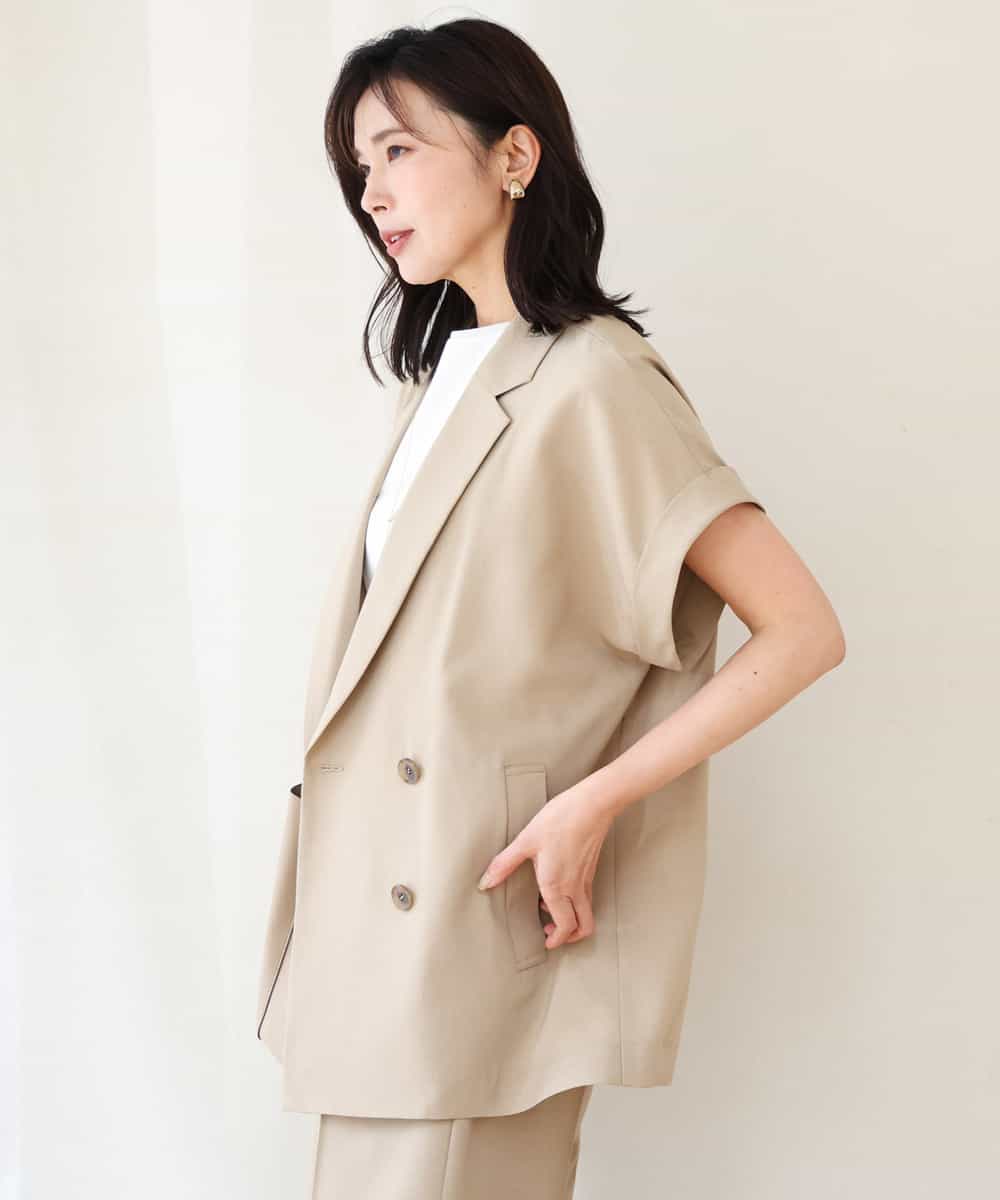 FKJGD56200 MK MICHEL KLEIN(MK ミッシェルクラン) [洗える]リネンライクストレッチ フレンチスリーブジャケット ブラウン