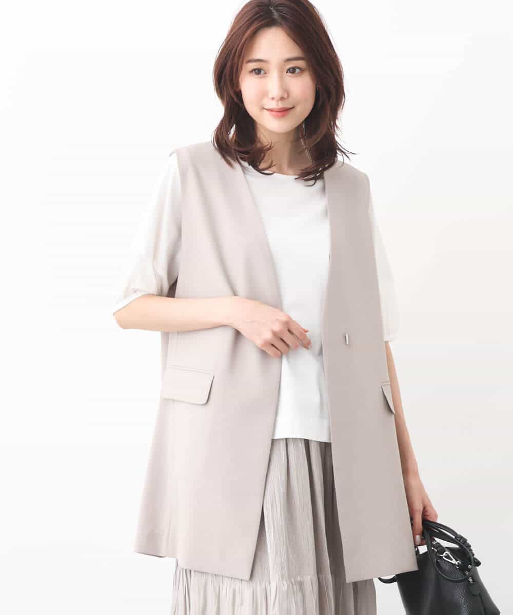 FKJGV58210 MK MICHEL KLEIN(MK ミッシェルクラン) ノーカラージレベスト/UVカット/接触冷感/セットアップ対応/洗える ダークグレー